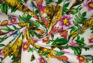 100% Cotton Poplin Print 58" wide available in two prints [ white floral jungle and black florall][12804/05]