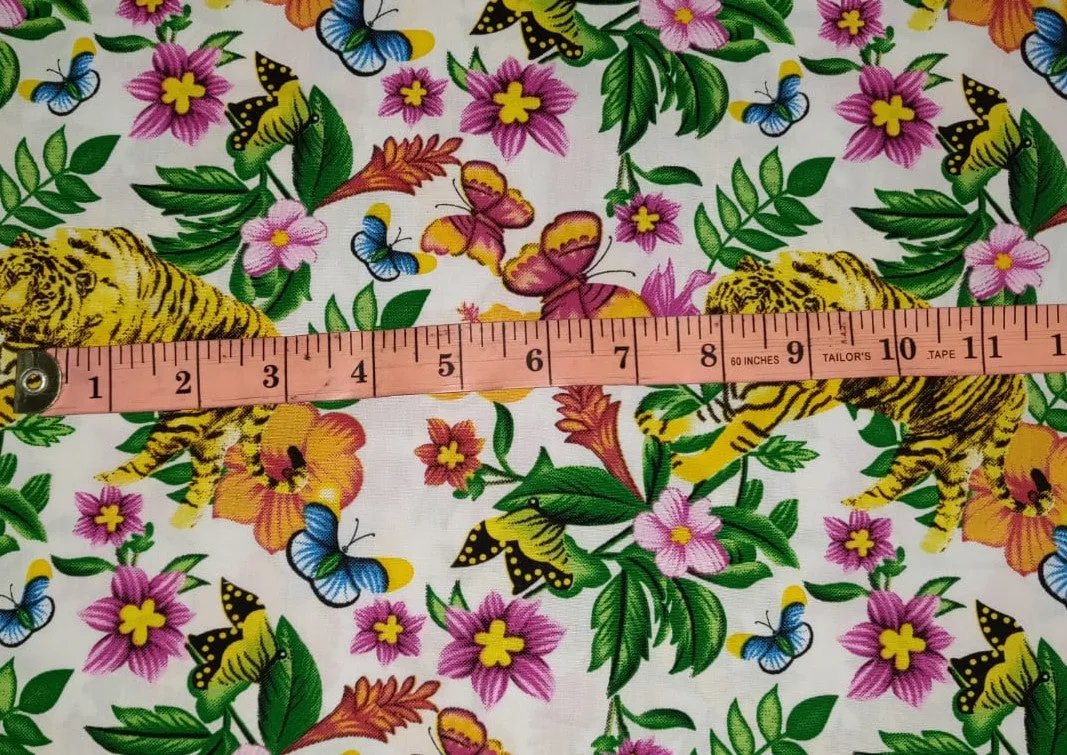 100% Cotton Poplin Print 58" wide available in two prints [ white floral jungle and black florall][12804/05]