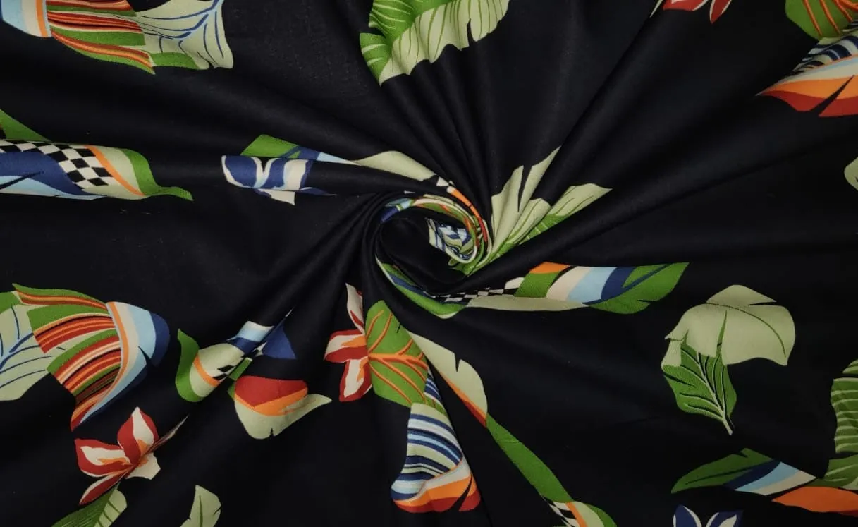 100% Cotton Poplin Print 58" wide available in two prints [ white floral jungle and black florall][12804/05]