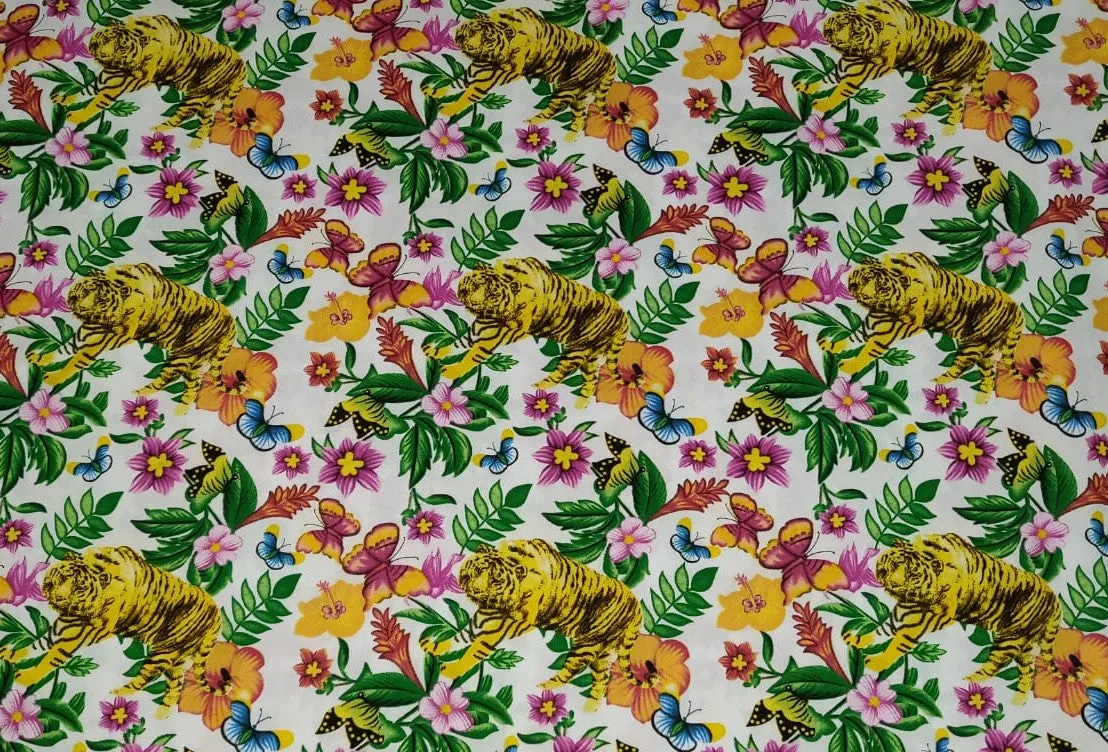 100% Cotton Poplin Print 58" wide available in two prints [ white floral jungle and black florall][12804/05]