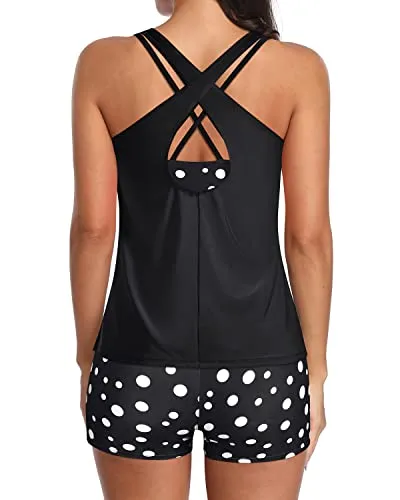 3 Piece Customized Long Torso Swimsuits For Women-Black Dot