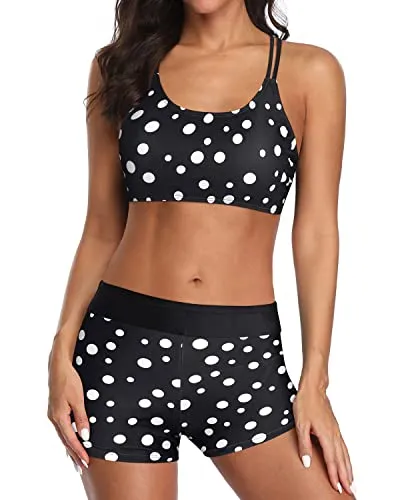 3 Piece Customized Long Torso Swimsuits For Women-Black Dot