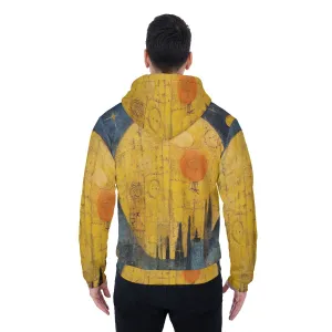 All-Over Print Men's Sherpa Fleece Zip Up Hoodie, blue and yellow abstract, print, #25ff