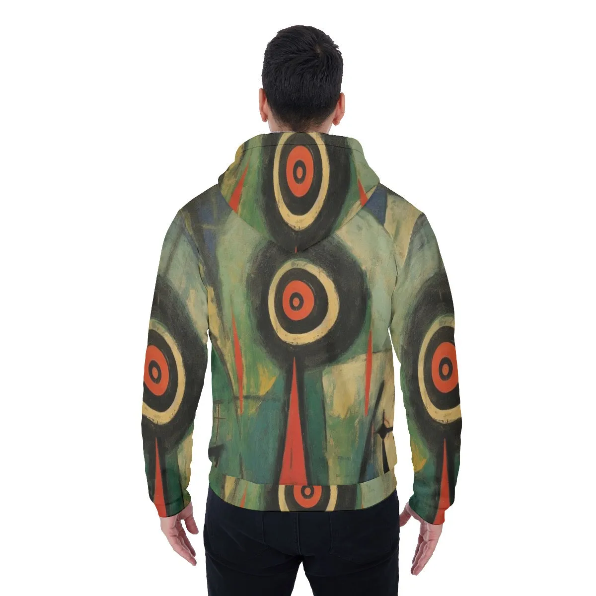 All-Over Print Men's Sherpa Fleece Zip Up Hoodie, green abstract, print, #25aa2