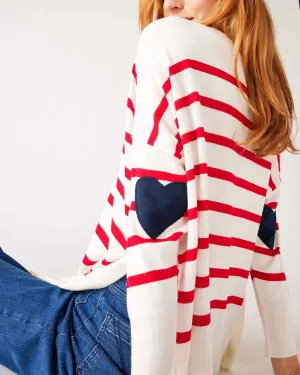 Amour Sweater in White/Red Stripe