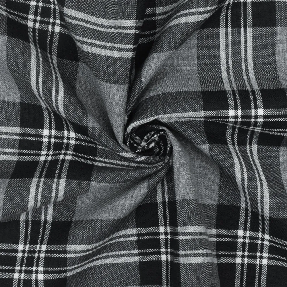 Ash Gray-Black-White Plaid Wool-Poly Woven Suiting Fabric