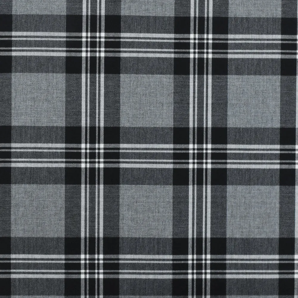 Ash Gray-Black-White Plaid Wool-Poly Woven Suiting Fabric