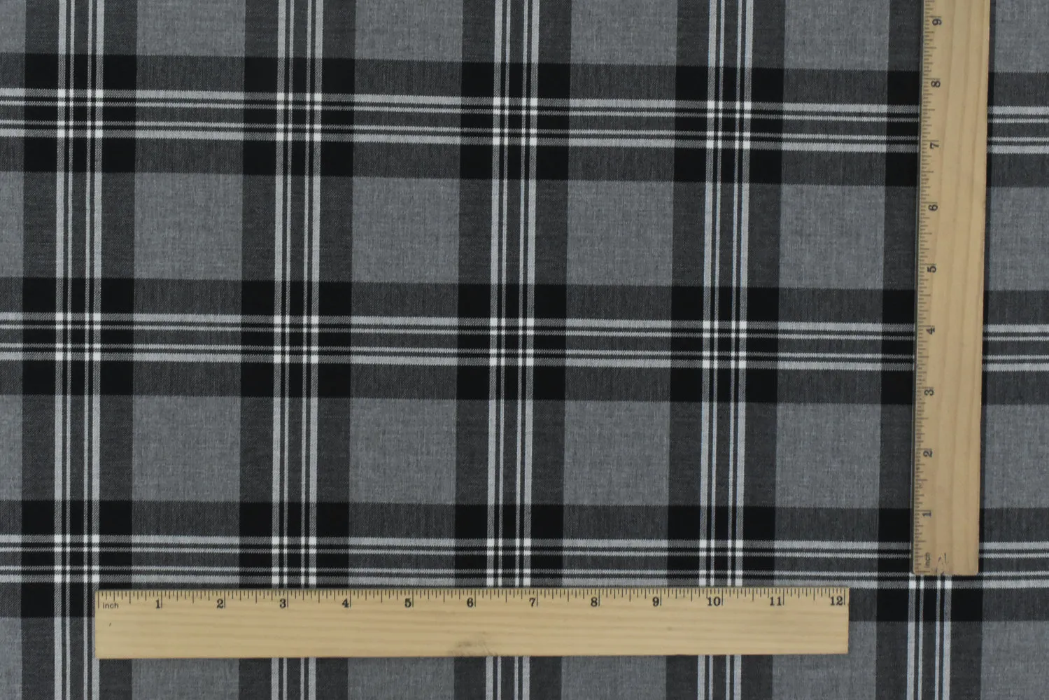 Ash Gray-Black-White Plaid Wool-Poly Woven Suiting Fabric