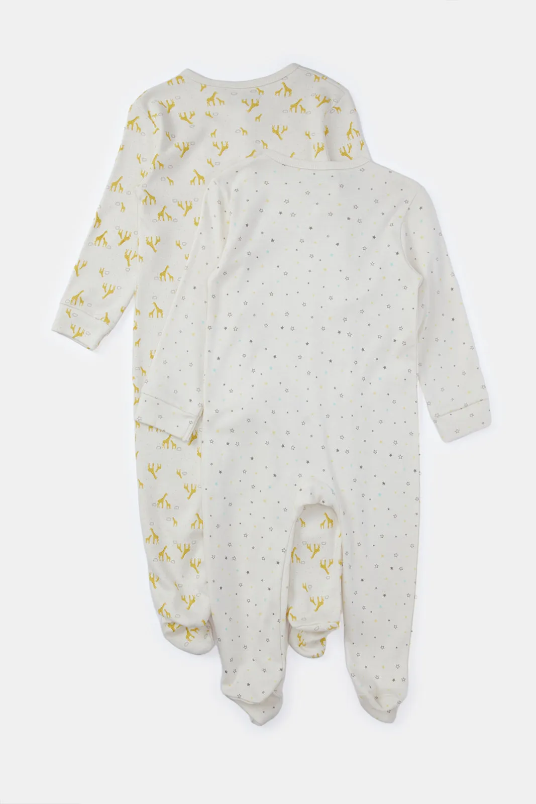 Baby Cream Printed Sleepsuit Set (Pack Of 2)