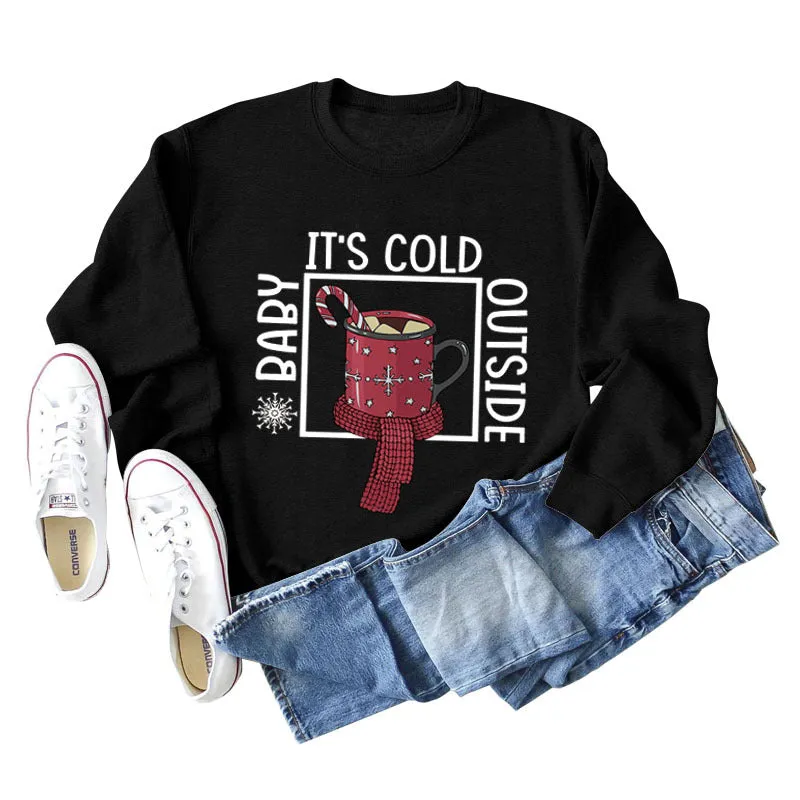 Baby, It's Cold Outside The Name Print Loose Long-sleeved Sweatshirt