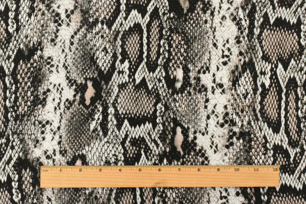 Beige-Black-Multi Famous Designer Snake Printed Viscose Crepe Faille Fabric