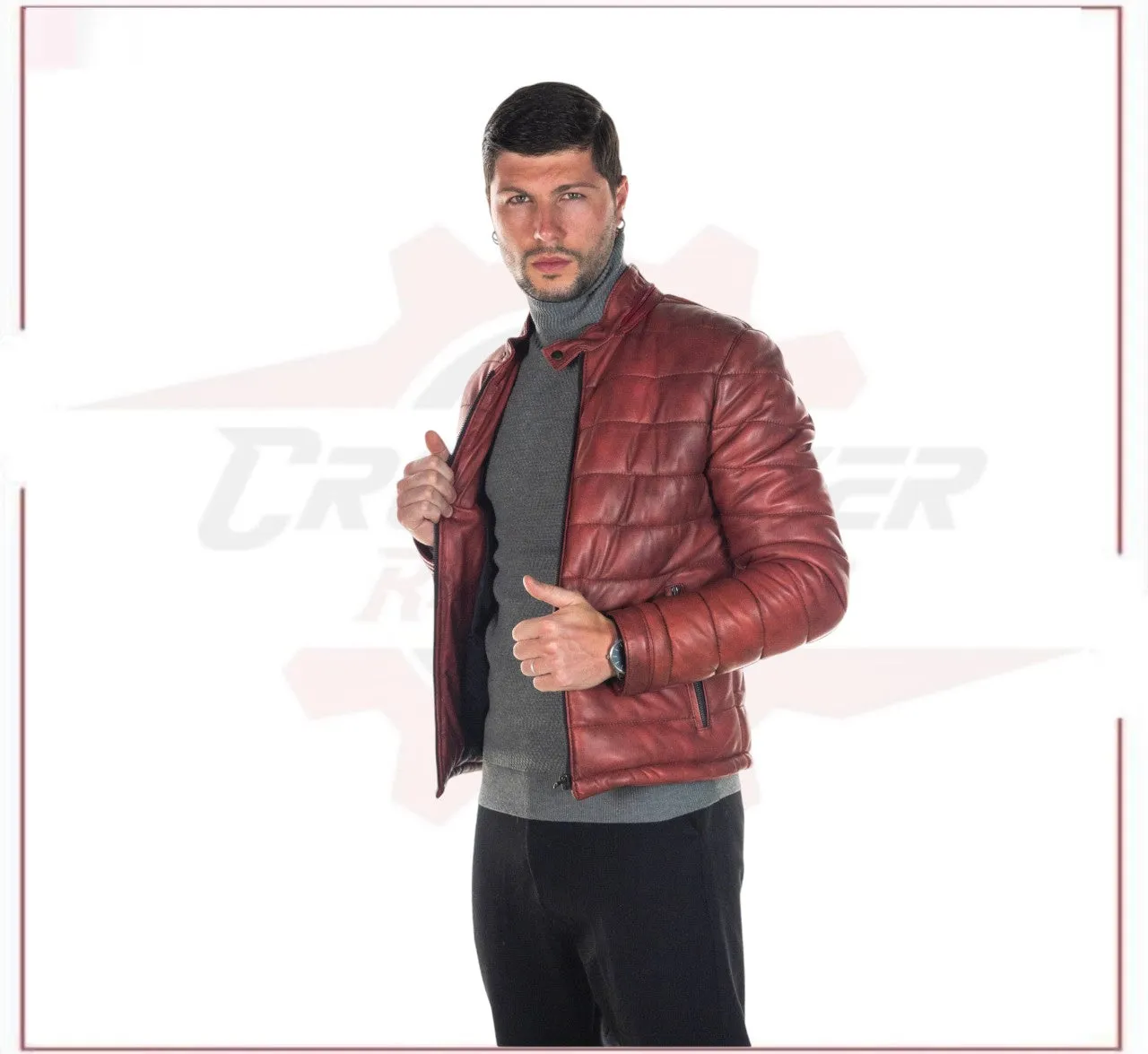 Berlino - Men's Down Jacket in Genuine Bordeaux Leather