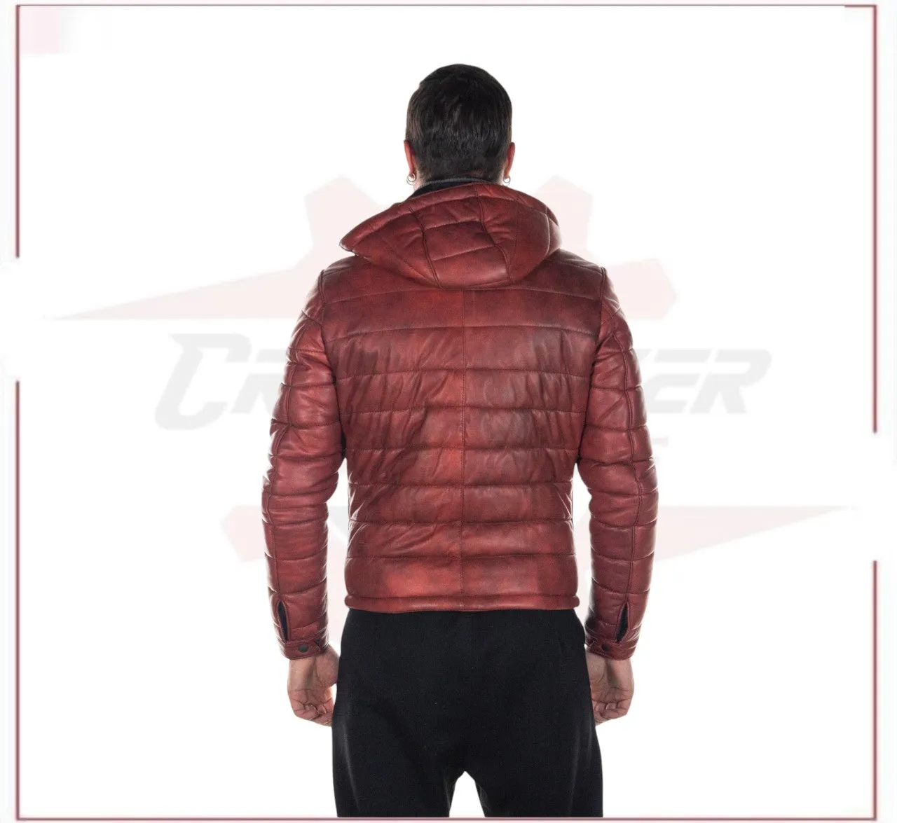 Berlino - Men's Down Jacket in Genuine Bordeaux Leather