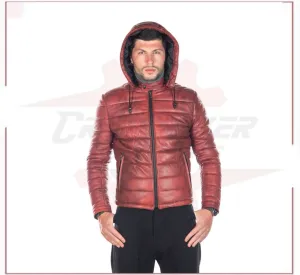 Berlino - Men's Down Jacket in Genuine Bordeaux Leather