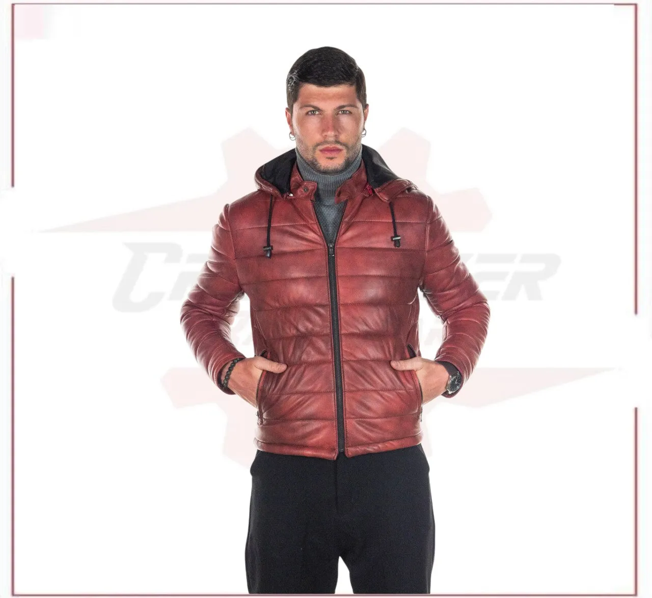 Berlino - Men's Down Jacket in Genuine Bordeaux Leather