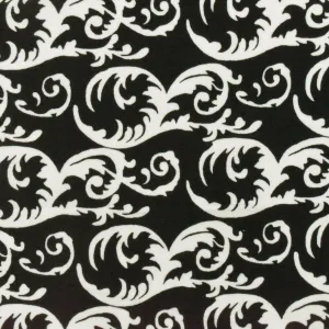 Black-Mist Ivory Cotton Scroll Abstract Printed Stretch Woven Fabric