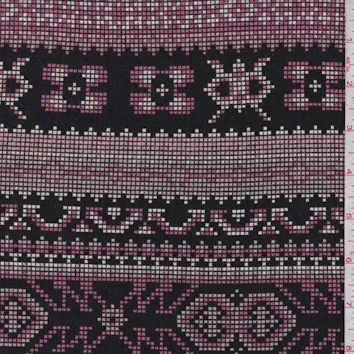 Black/Orchid/Taupe Pixelated Stripe Crepe Knit Fabric