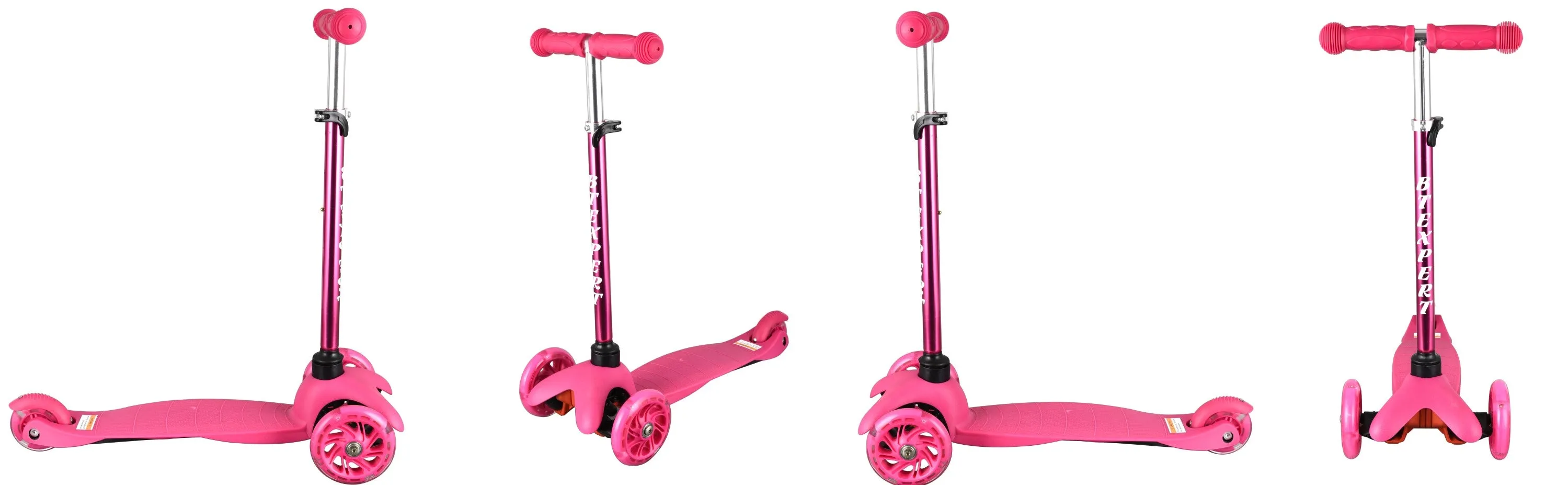 BTEXPERT Indoor Outdoor Height Adjustable and T-Bar Kids Mini Kick Scooter LED 3 Lights Wheels Ages 3 YEARS AND UP