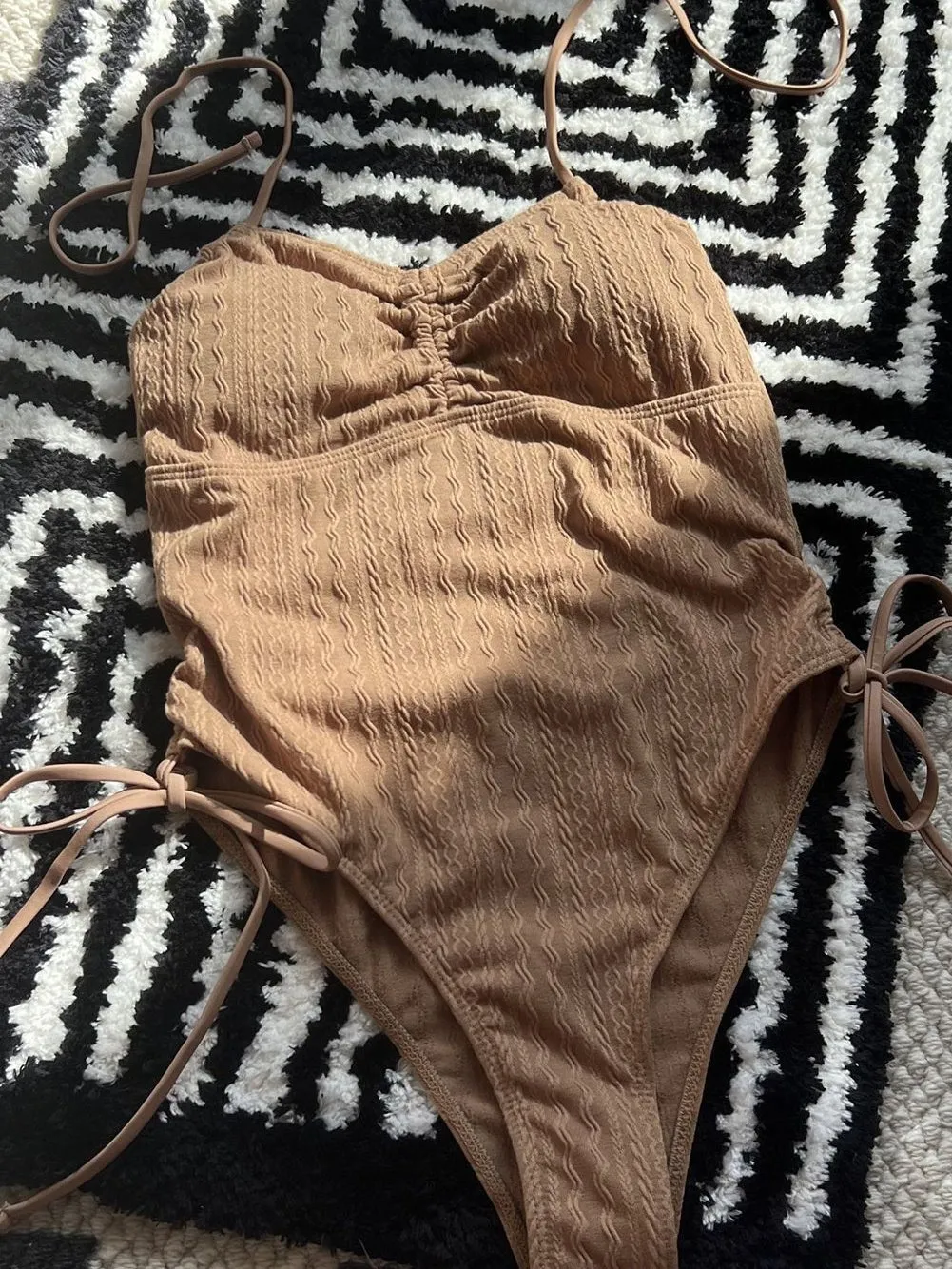 Camel Textured Monokini with Adjustable Drawstring Sides