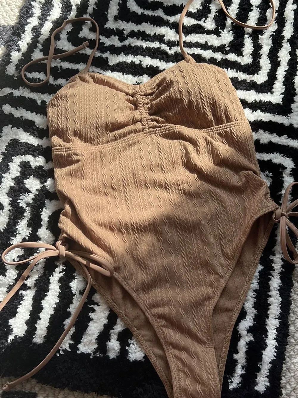 Camel Textured Monokini with Adjustable Drawstring Sides