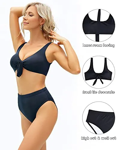 Cheeky Two Piece Bikini Set High Waisted Bathing Suit For Teens-Black