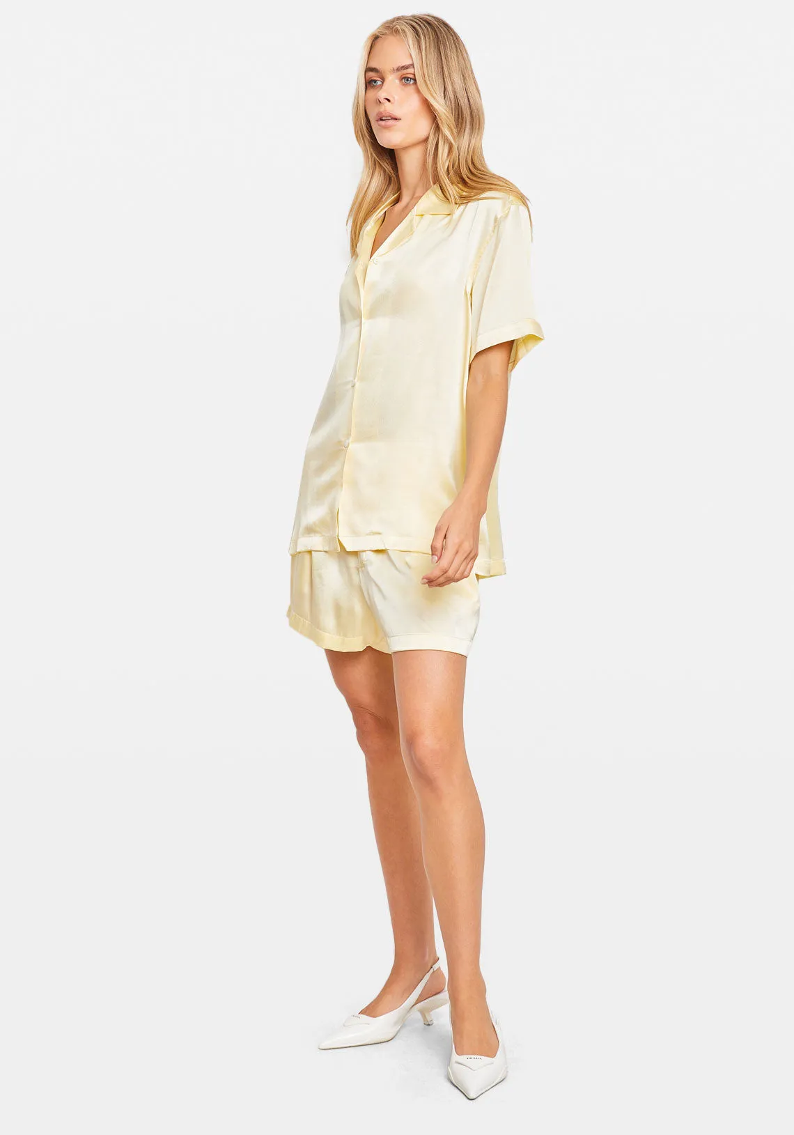 CORE SHORT SLEEVE SHIRT PALE YELLOW SILK