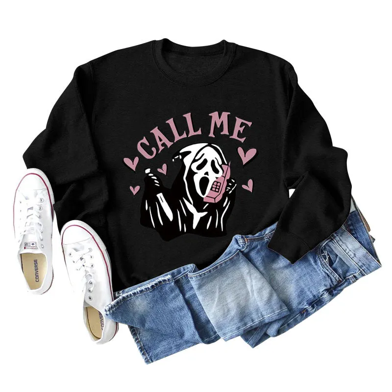 Cross-border CALL ME Fashion Letter Love Printing Long Sleeve Loose Casual Sweater Girl