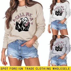 Cross-border CALL ME Fashion Letter Love Printing Long Sleeve Loose Casual Sweater Girl