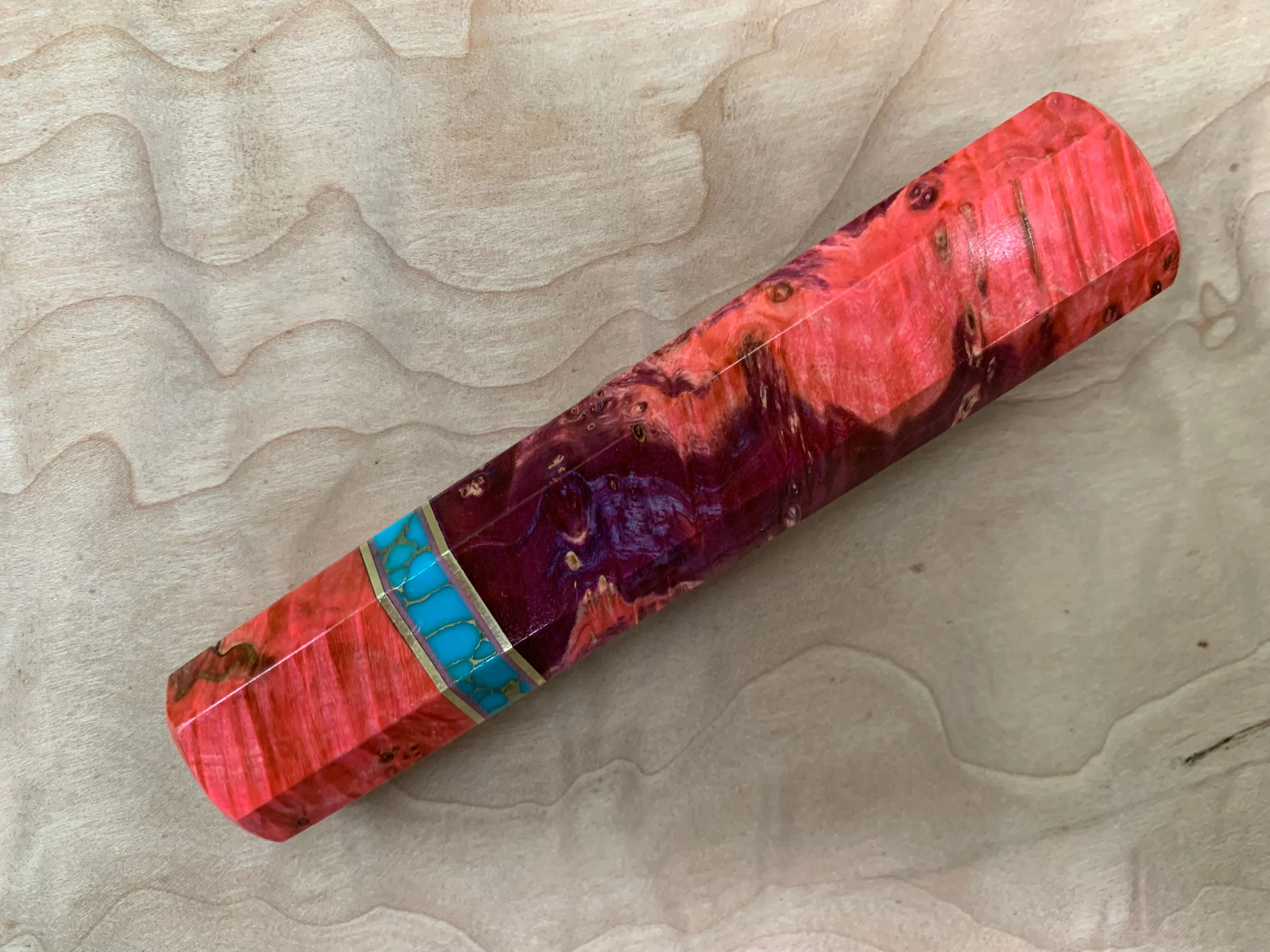 Custom Japanese Knife handle (wa handle) - Dyed box elder and turquoise gold web