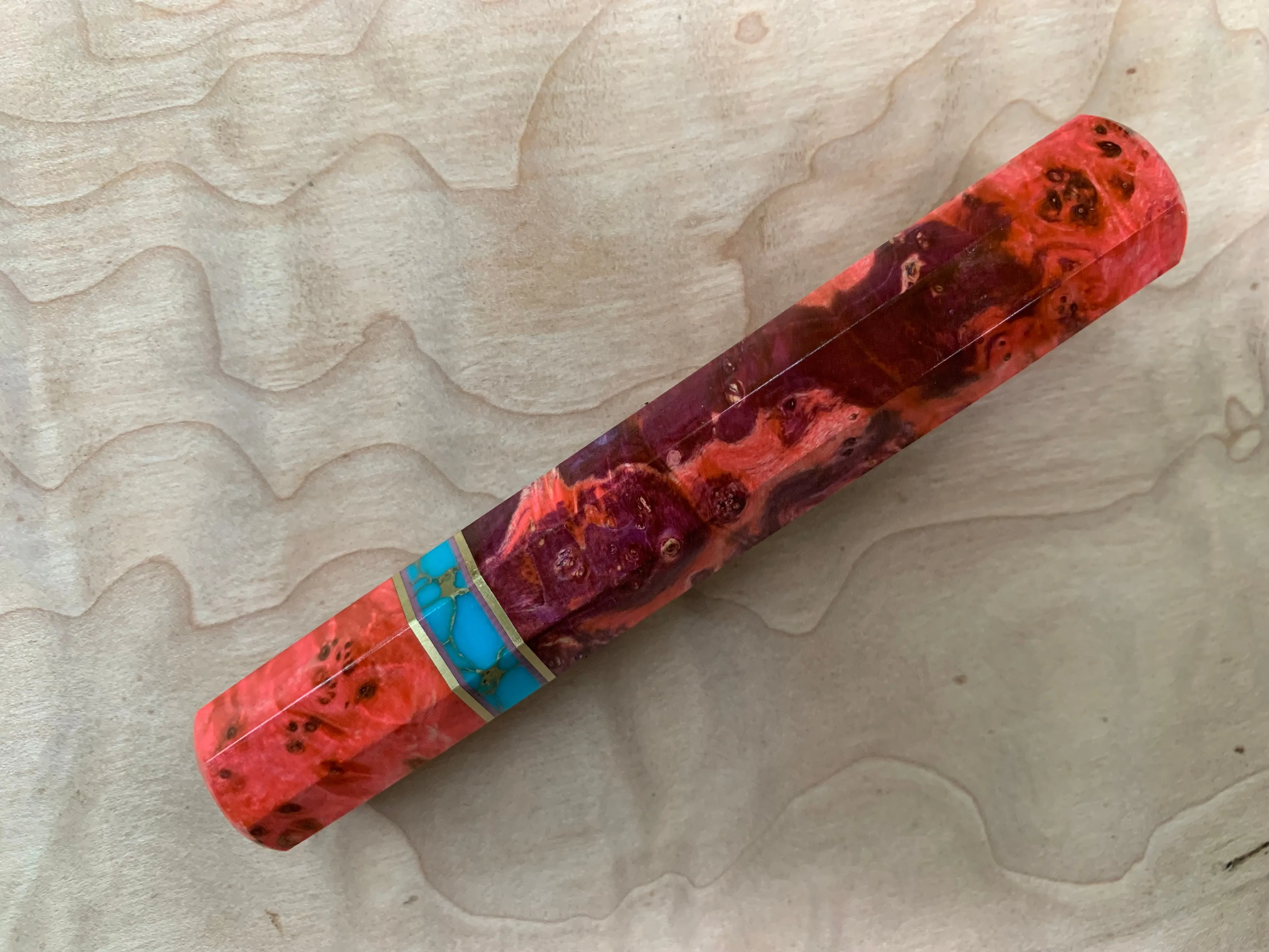 Custom Japanese Knife handle (wa handle) - Dyed box elder and turquoise gold web