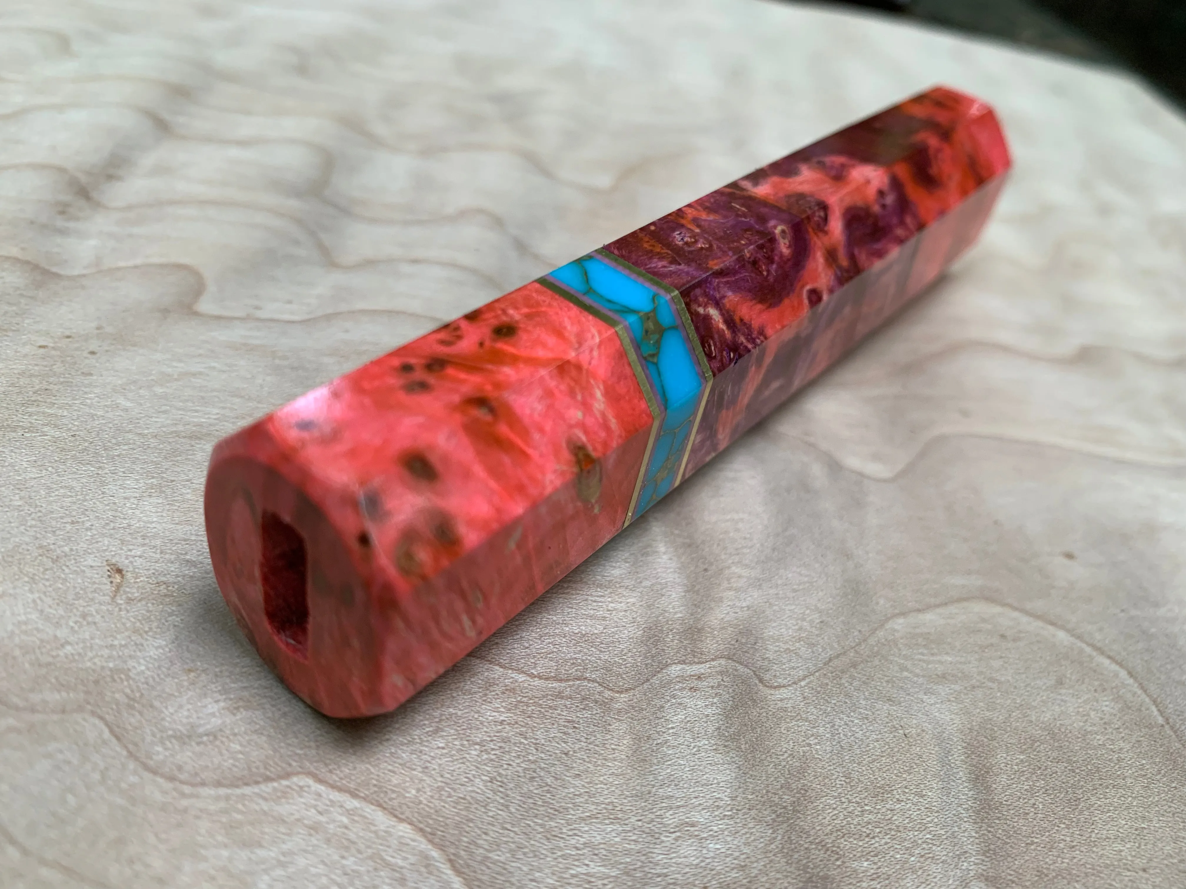 Custom Japanese Knife handle (wa handle) - Dyed box elder and turquoise gold web