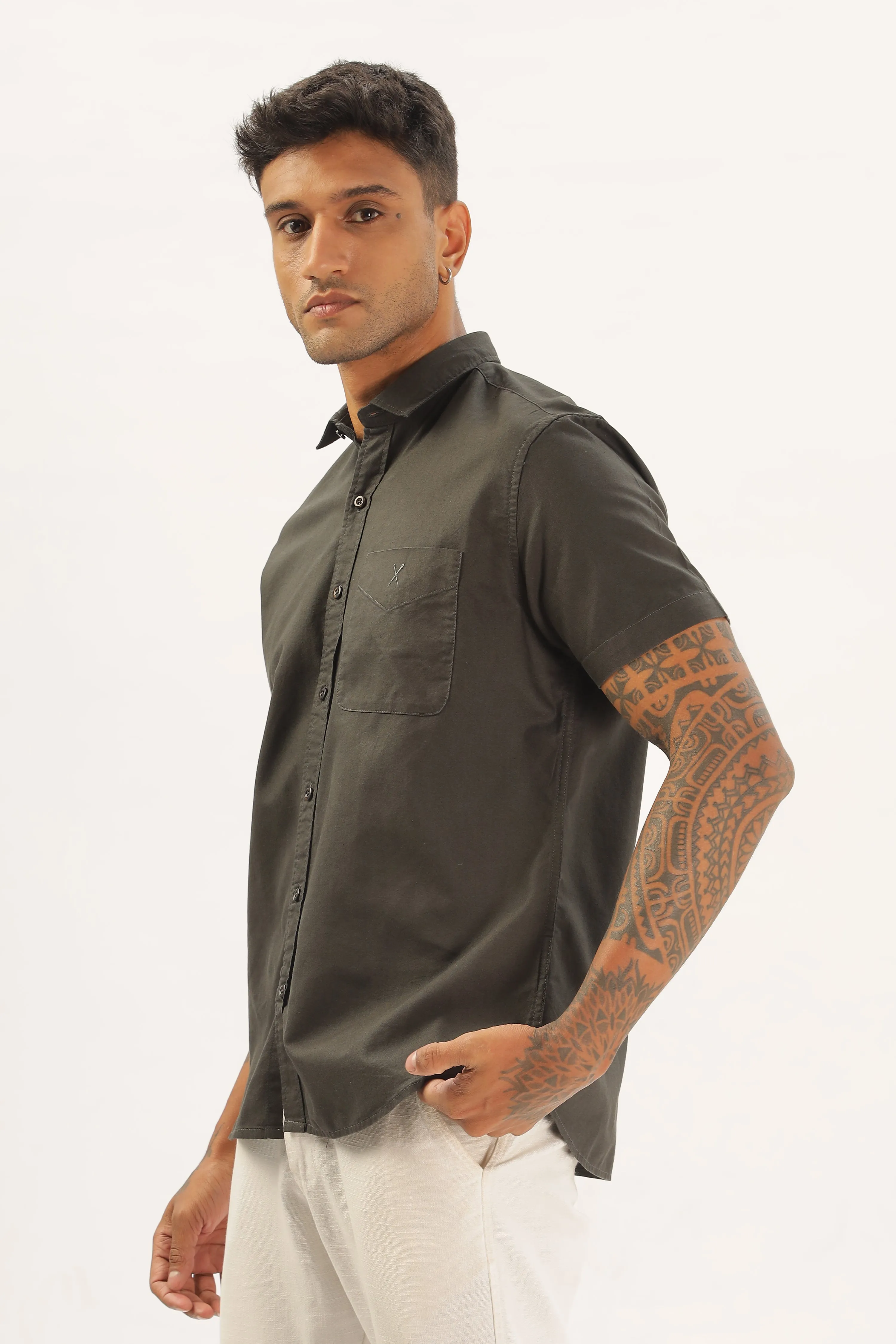 Dark Green Half Sleeve Regular Fit Shirt