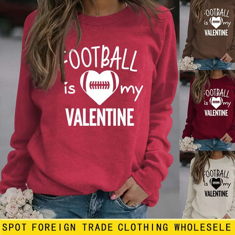 FOOTBALL IS MY VALENTINE Letter Love Baseball Long Sleeve Sweater Girl