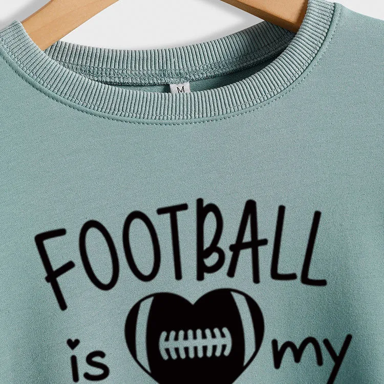 FOOTBALL IS MY VALENTINE Letter Love Baseball Long Sleeve Sweater Girl