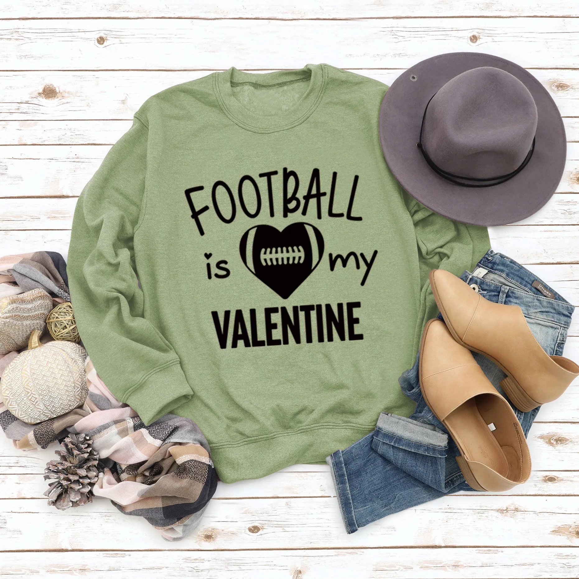 FOOTBALL IS MY VALENTINE Letter Love Baseball Long Sleeve Sweater Girl