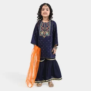 Girls Jacquard 3PCs Suit Rang Nikhaar-Navy Blue