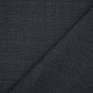 Gray-Black-Deep Burgundy Polyester Wool Glen Plaid Shirting Woven Fabric