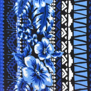 Holiday Blue-Multi Floral Aztec Striped Printed Rayon Challis Fabric