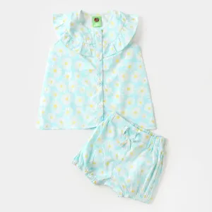 Infant Girls Woven 2PC Suit Sun Flower - SKY BLUE