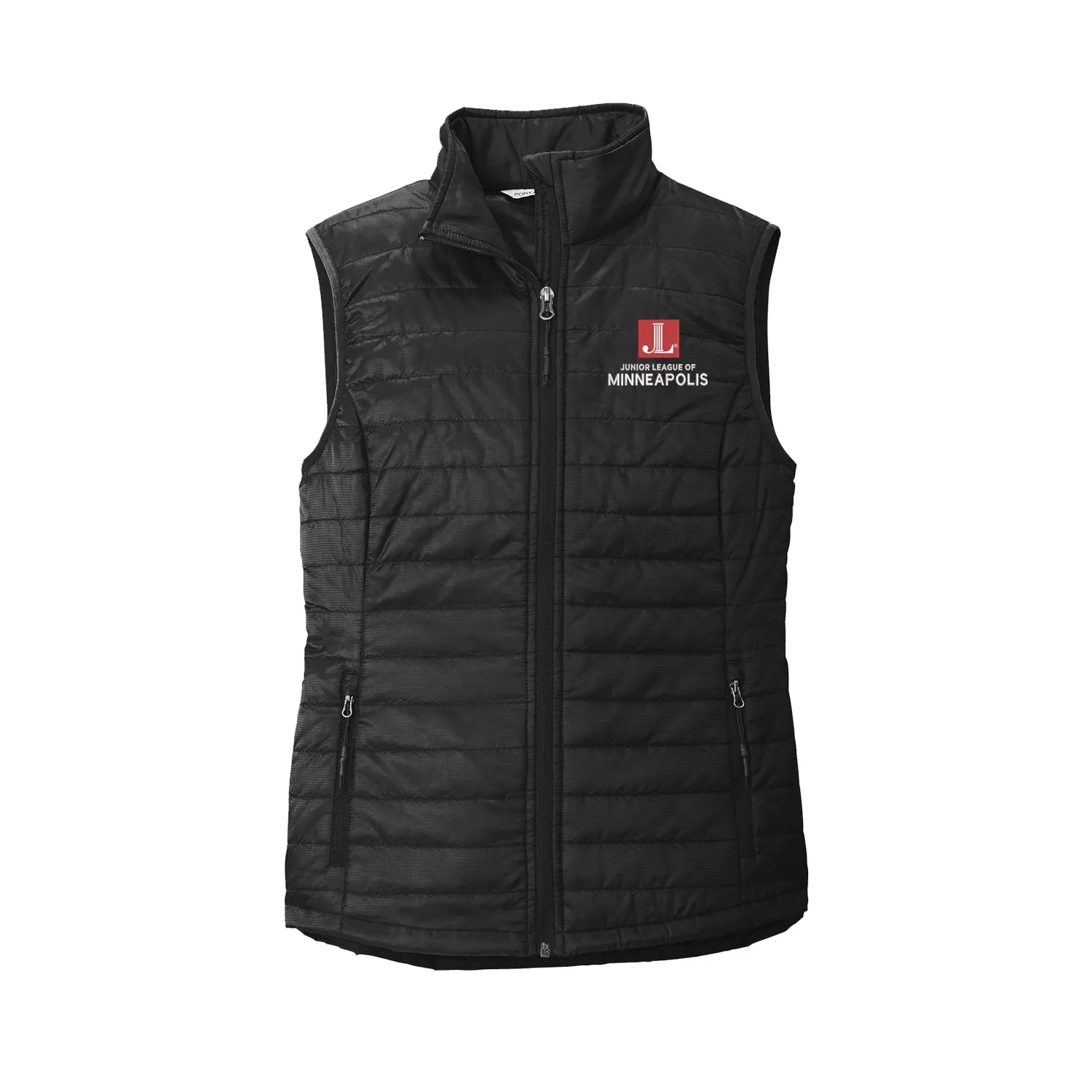 Junior League of Minneapolis Puffer Vest - Black Puffy Logo Vest - JL Minneapolis Logo