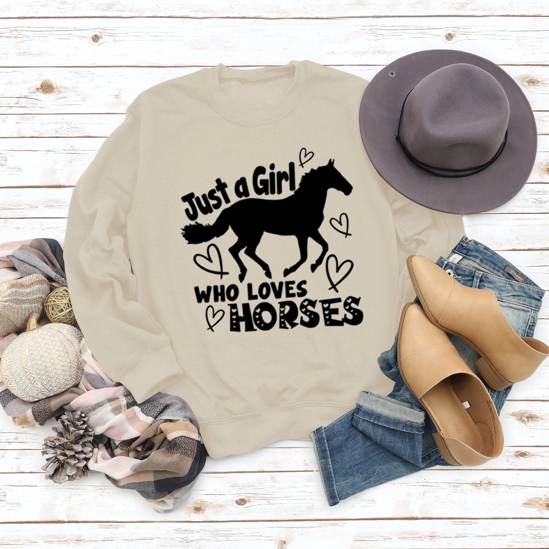 Just A Girl Who Loves Horses Letter Love Horse Long Sleeve Sweater