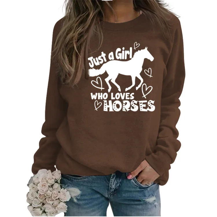 Just A Girl Who Loves Horses Letter Love Horse Long Sleeve Sweater