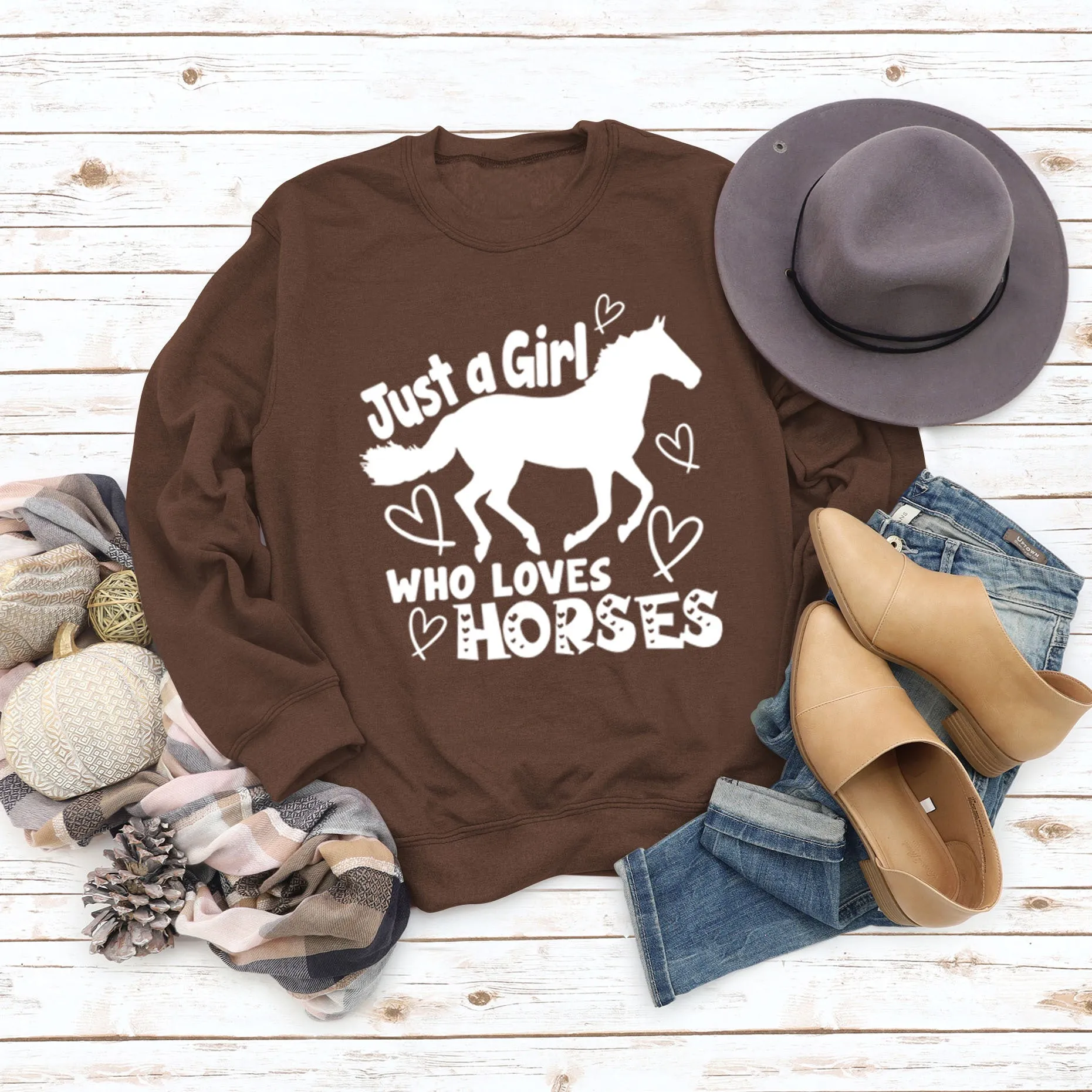 Just A Girl Who Loves Horses Letter Love Horse Long Sleeve Sweater