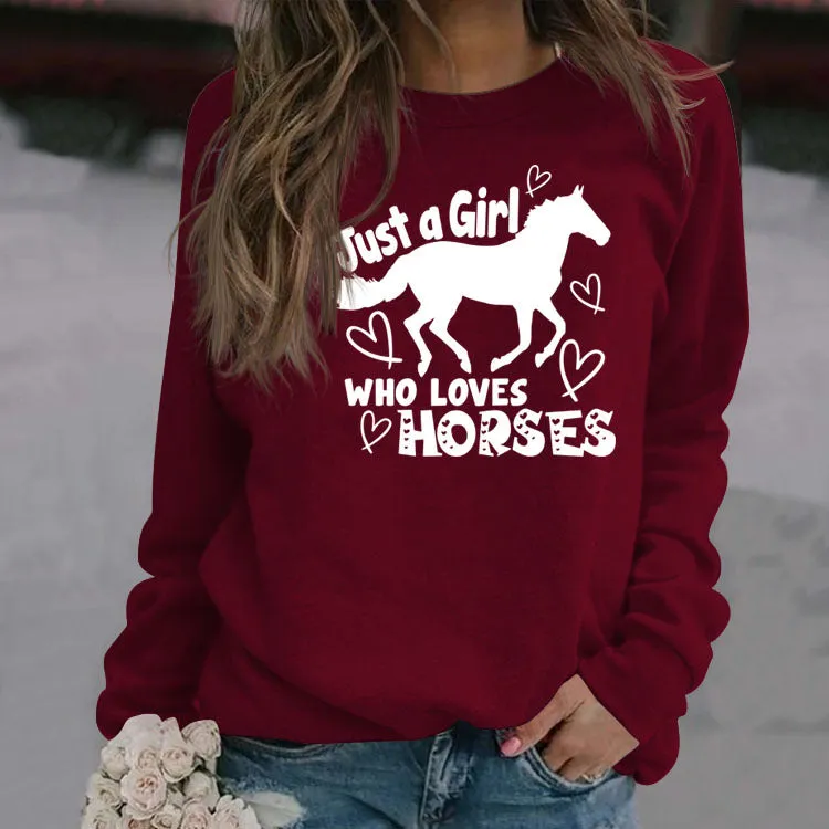 Just A Girl Who Loves Horses Letter Love Horse Long Sleeve Sweater