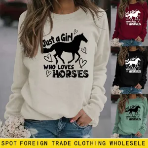 Just A Girl Who Loves Horses Letter Love Horse Long Sleeve Sweater