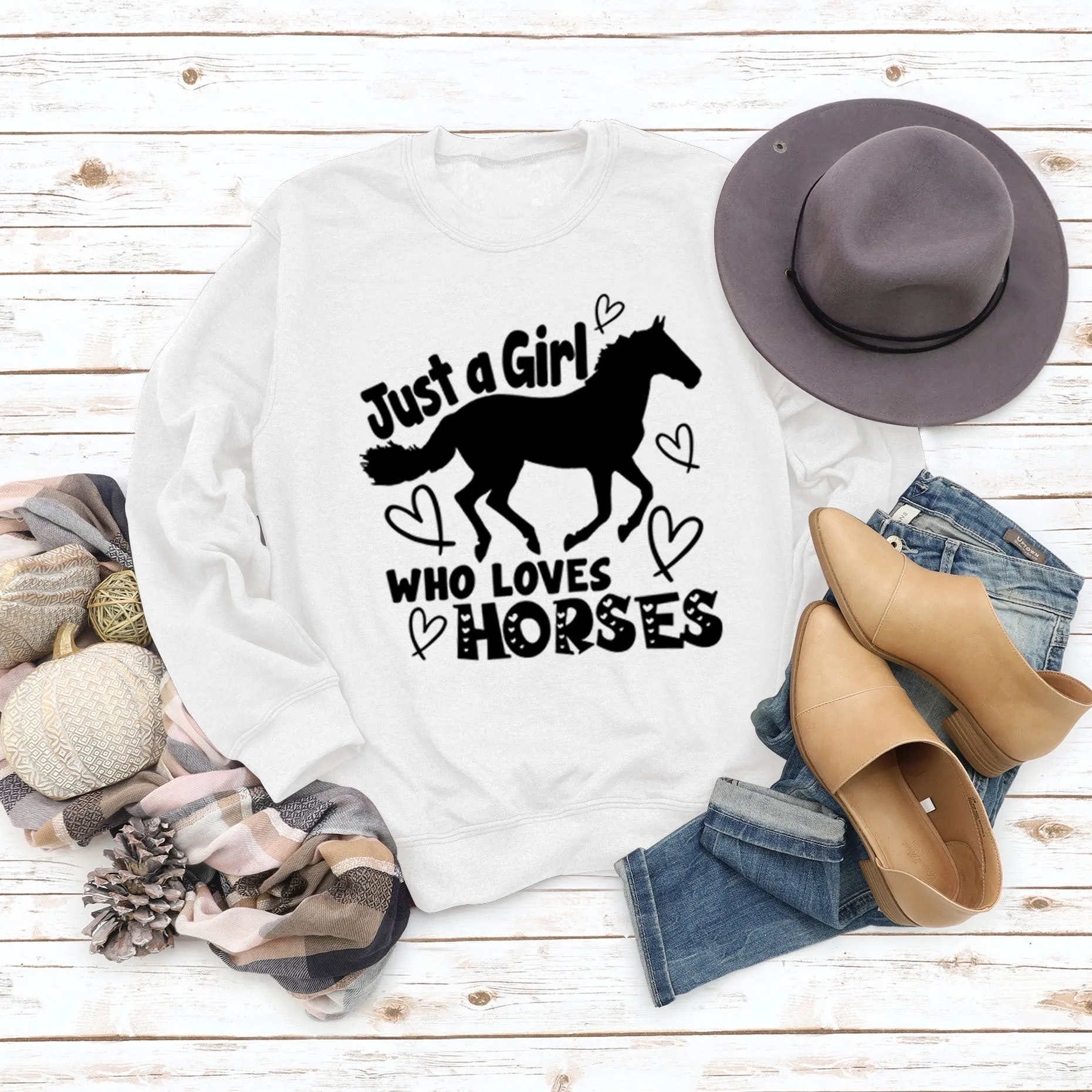 Just A Girl Who Loves Horses Letter Love Horse Long Sleeve Sweater