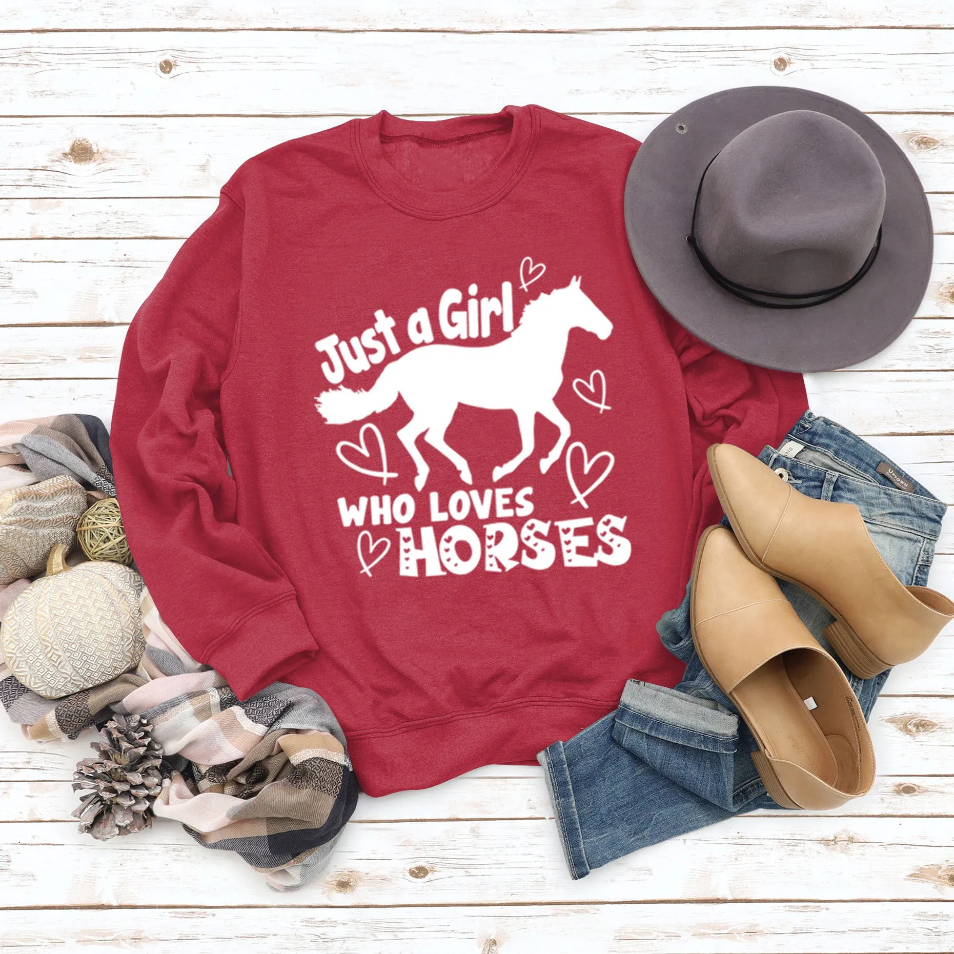 Just A Girl Who Loves Horses Letter Love Horse Long Sleeve Sweater