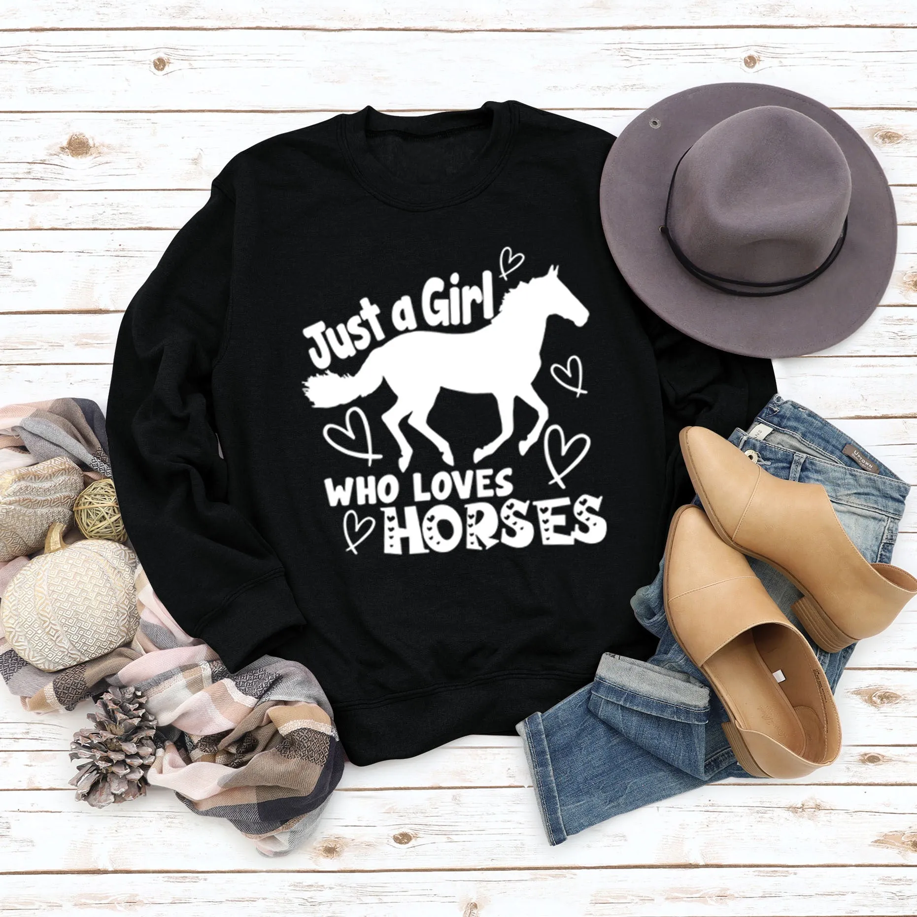 Just A Girl Who Loves Horses Letter Love Horse Long Sleeve Sweater