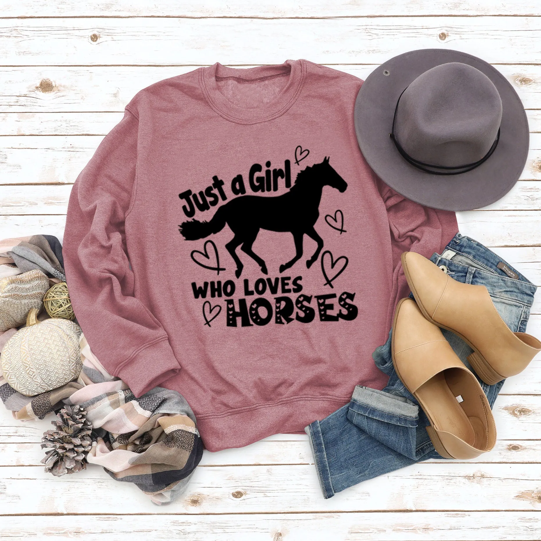 Just A Girl Who Loves Horses Letter Love Horse Long Sleeve Sweater