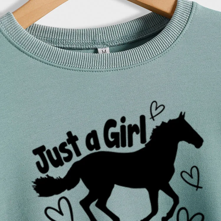 Just A Girl Who Loves Horses Letter Love Horse Long Sleeve Sweater